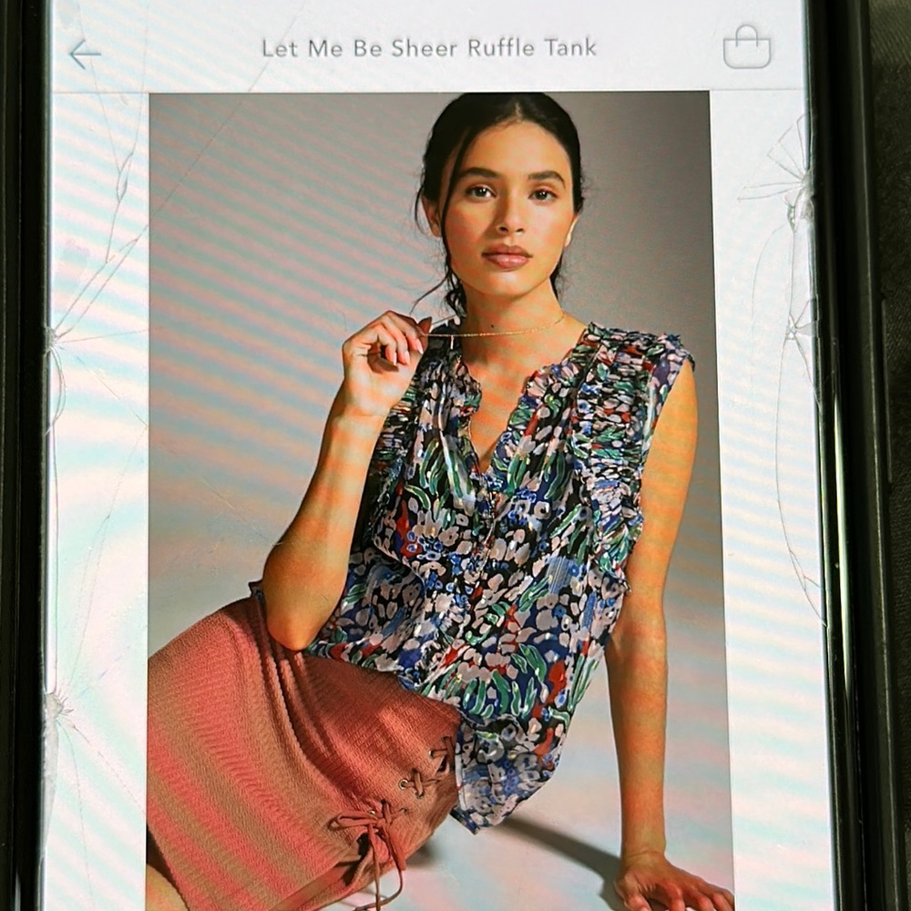 Anthropologie Floral Sheer Ruffle Tank - Blue and Pink